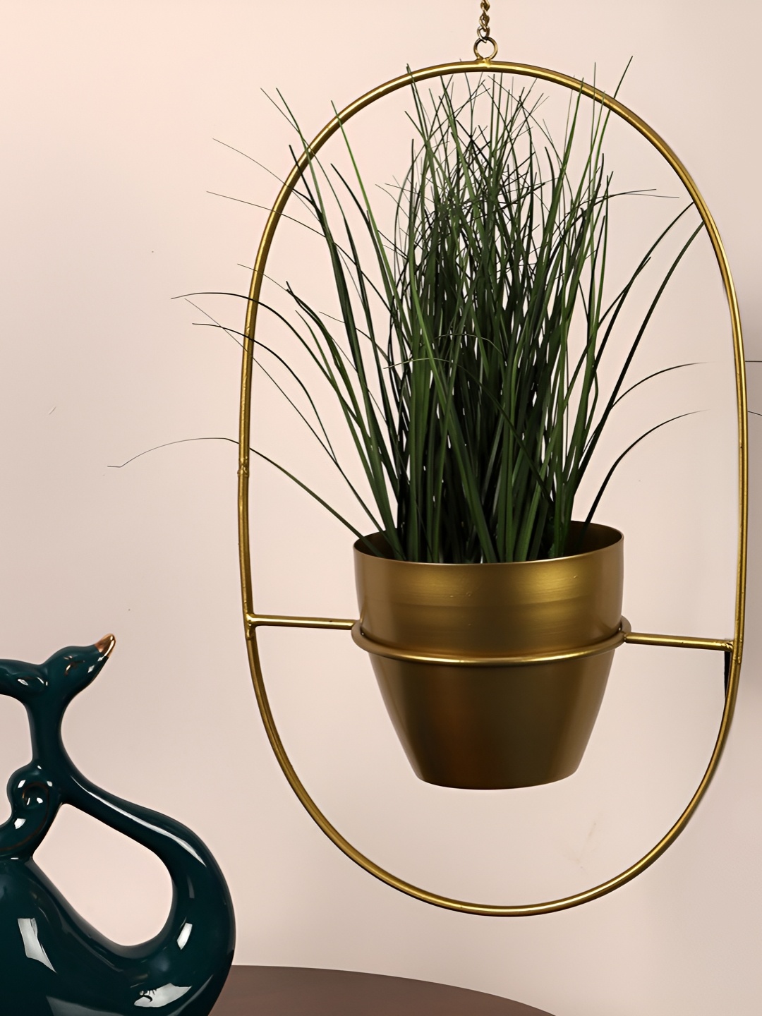 

pristine interiors Yellow Metal Hanging Darryl Planter, Gold