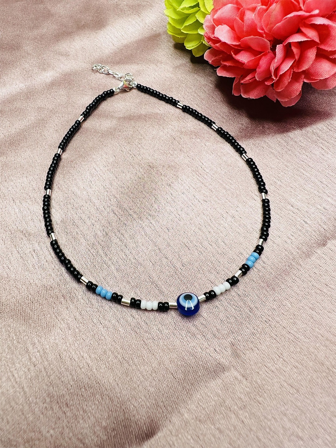 

Arte Jewels 92.5 Sterling Silver Beaded Single Anklet, Black