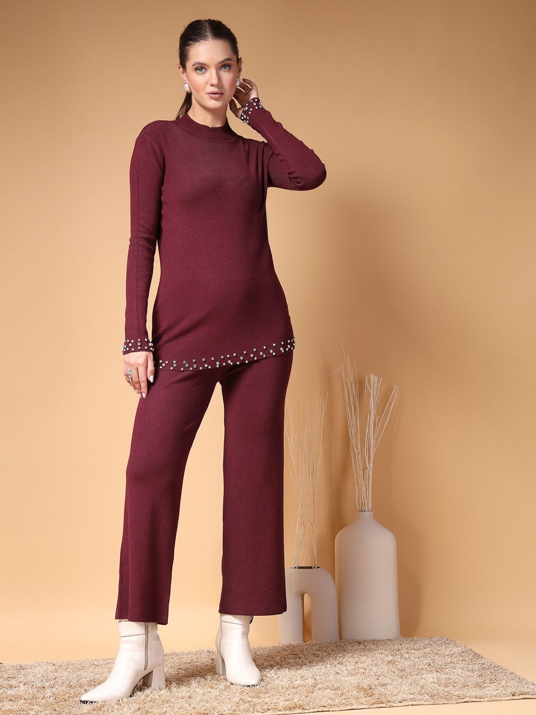 

Mafadeny Embellished Sweater With Trouser, Maroon