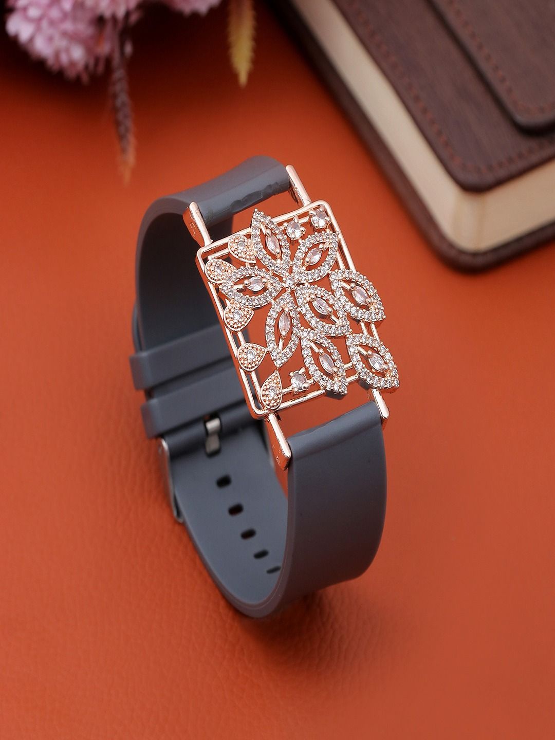 

UNIVERSITY TRENDZ Rose Gold Plated Leather American Diamond Wraparound Bracelet