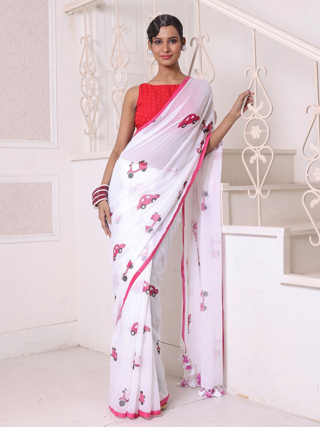 

Charukriti Pure Cotton Saree, White