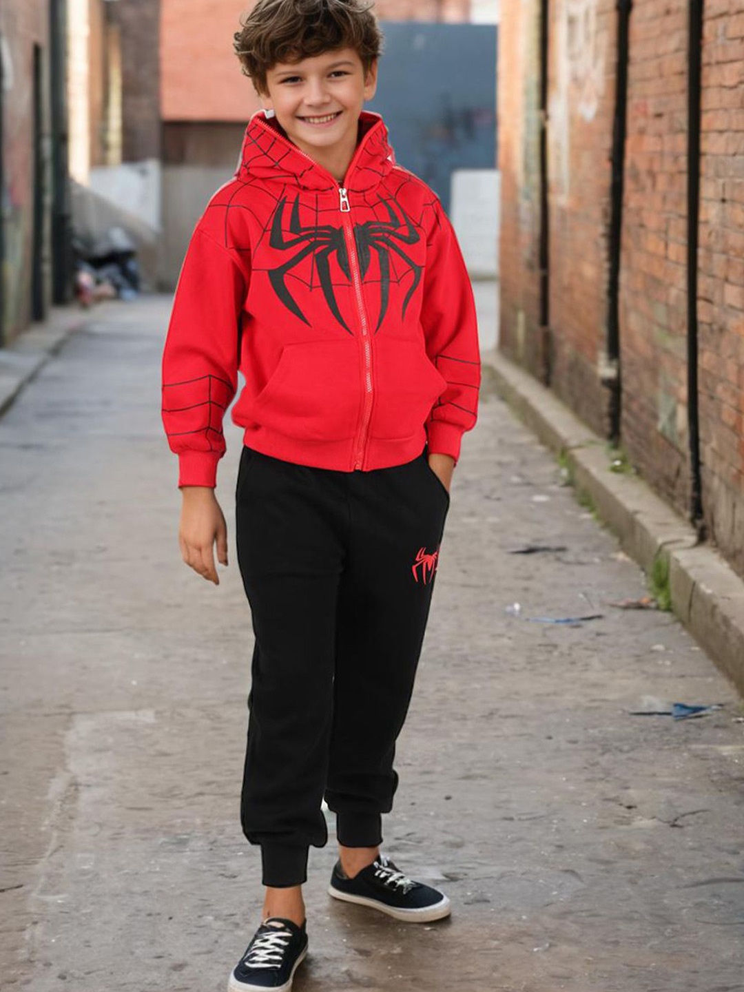 

INCLUD Boys Printed Hooded Long Sleeves Sweatshirt With Jogger, Red