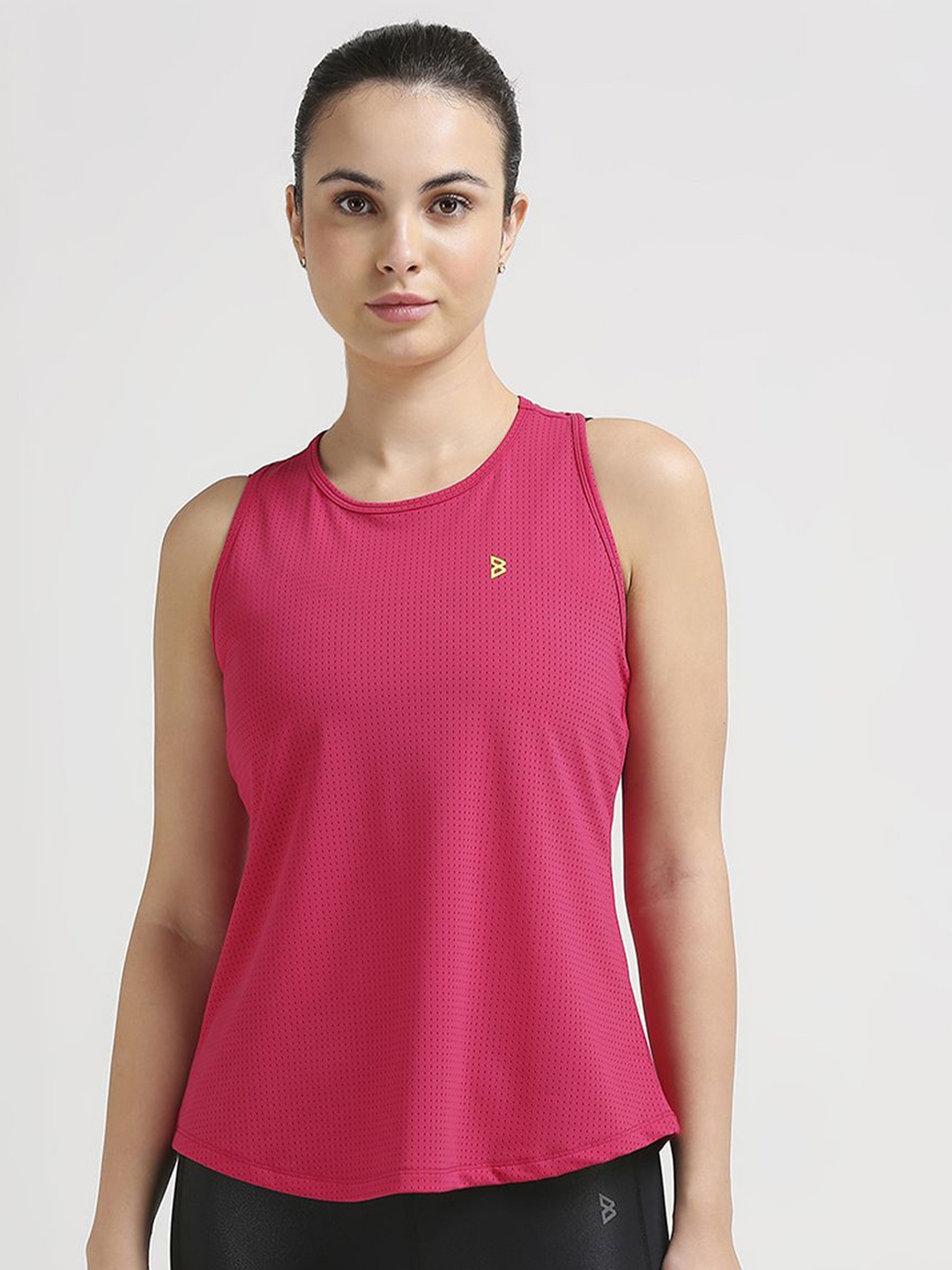 

BODD ACTIVE Women Self Design Round Neck Nylon Top, Pink