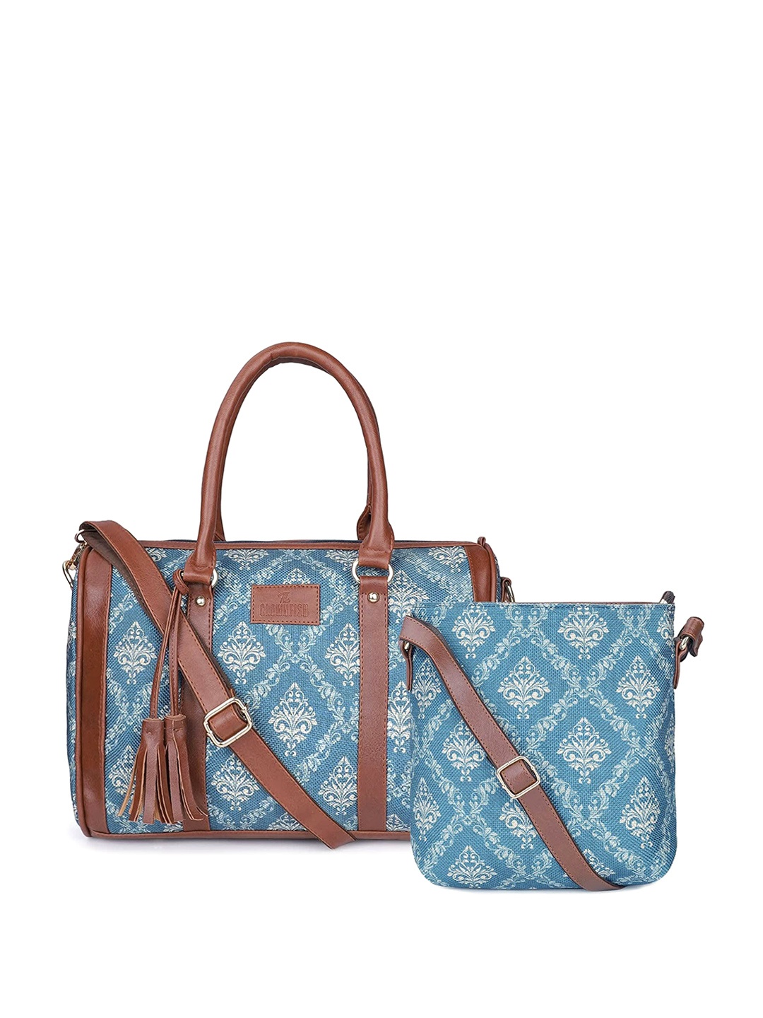 

THE CLOWNFISH Printed Structured Handheld Bag With Sling Bag, Blue