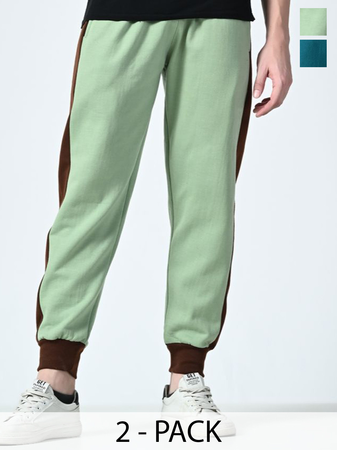 

BAESD Men Pack Of 2 Colourblocked Relaxed-Fit Joggers, Sea green