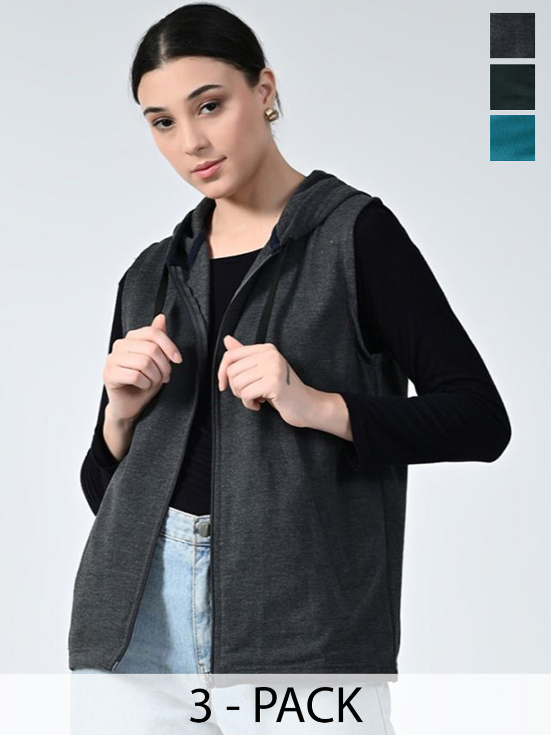 

BAESD Women Pack Of 3 Lightweight Open Front Jacket with Patchwork, Black