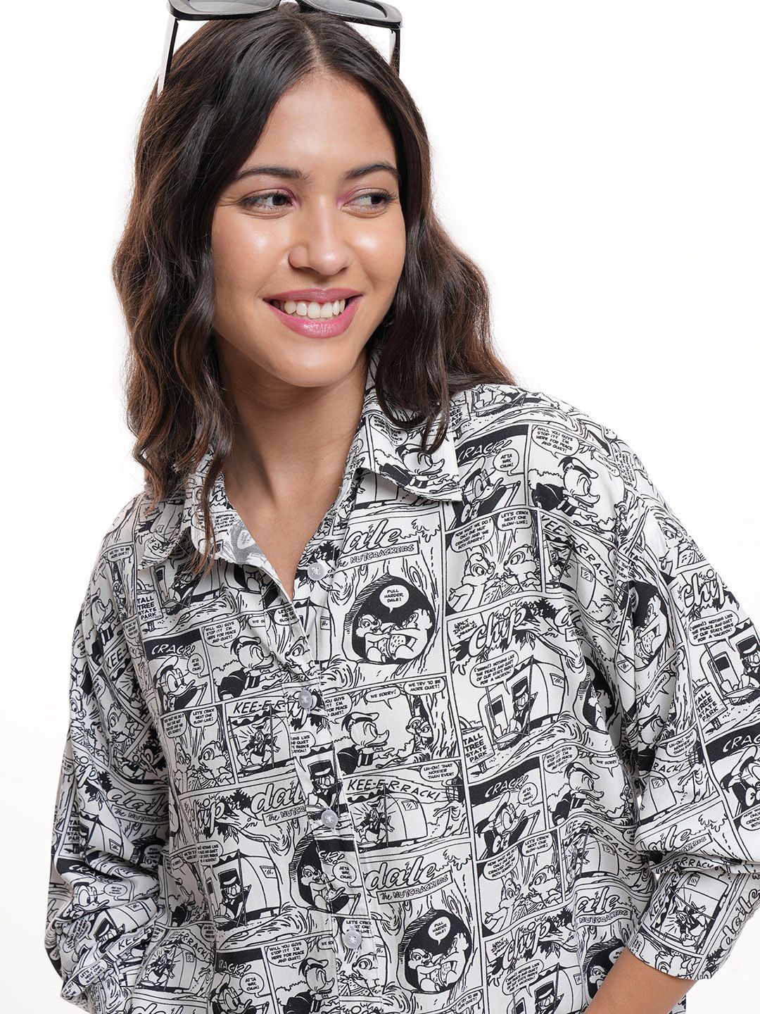 

Tokyo Talkies Women Chip And Dale Printed Oversized Fit Shirt, White