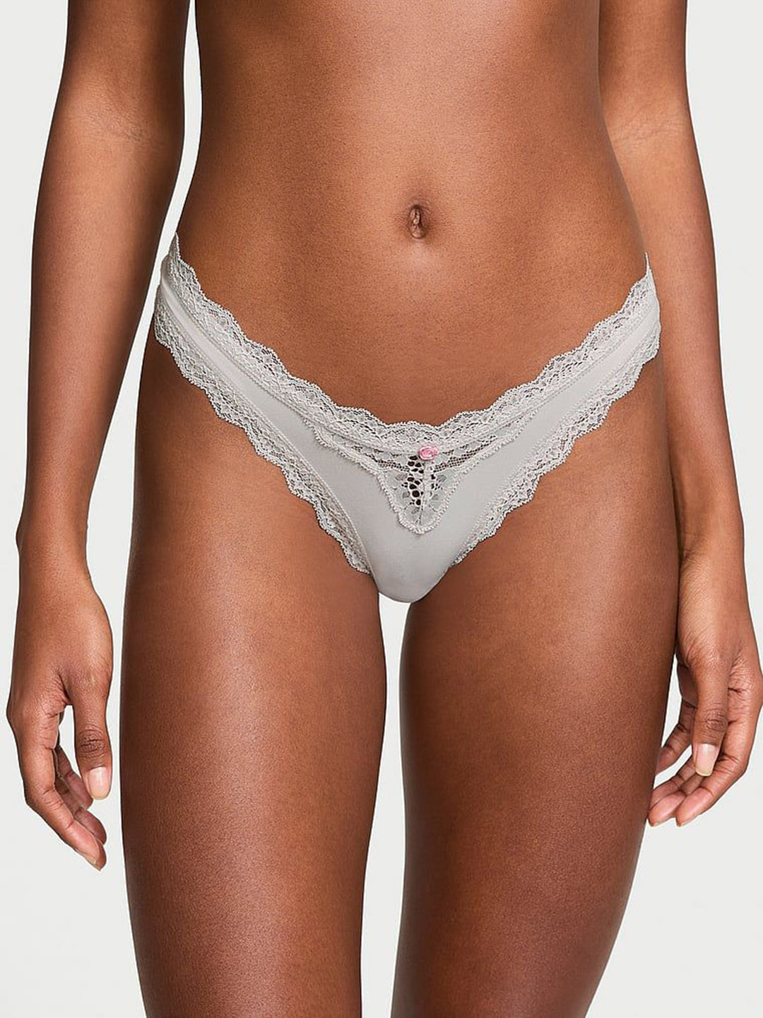

Victoria's Secret Women Low-Rise Lace-Trim Bikini Briefs, Grey