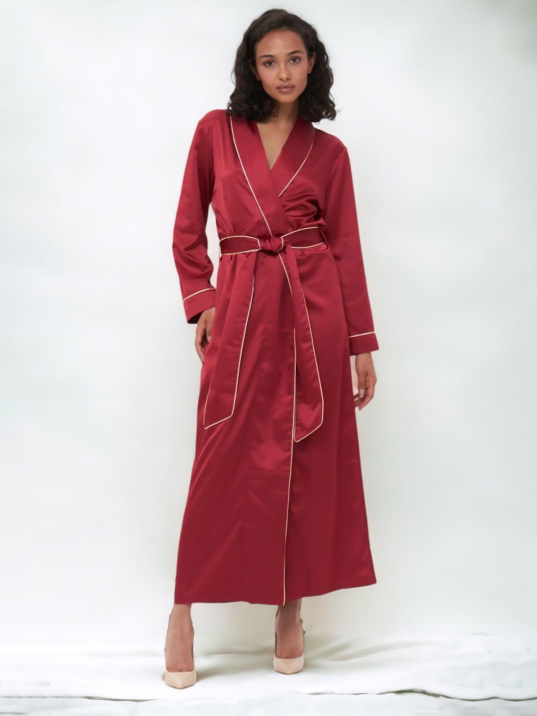 

Bella Babe by SK Women V Neck Robe With Waist Belt, Red