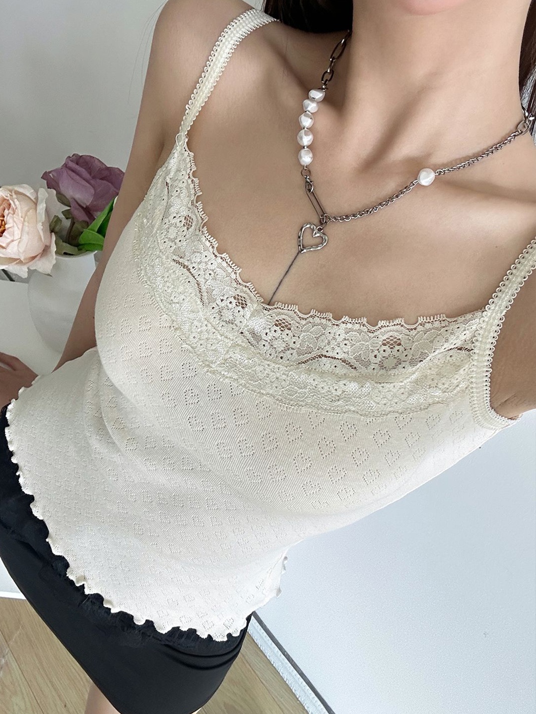 

StyleCast Women Self Design Shoulder Straps Top, Cream