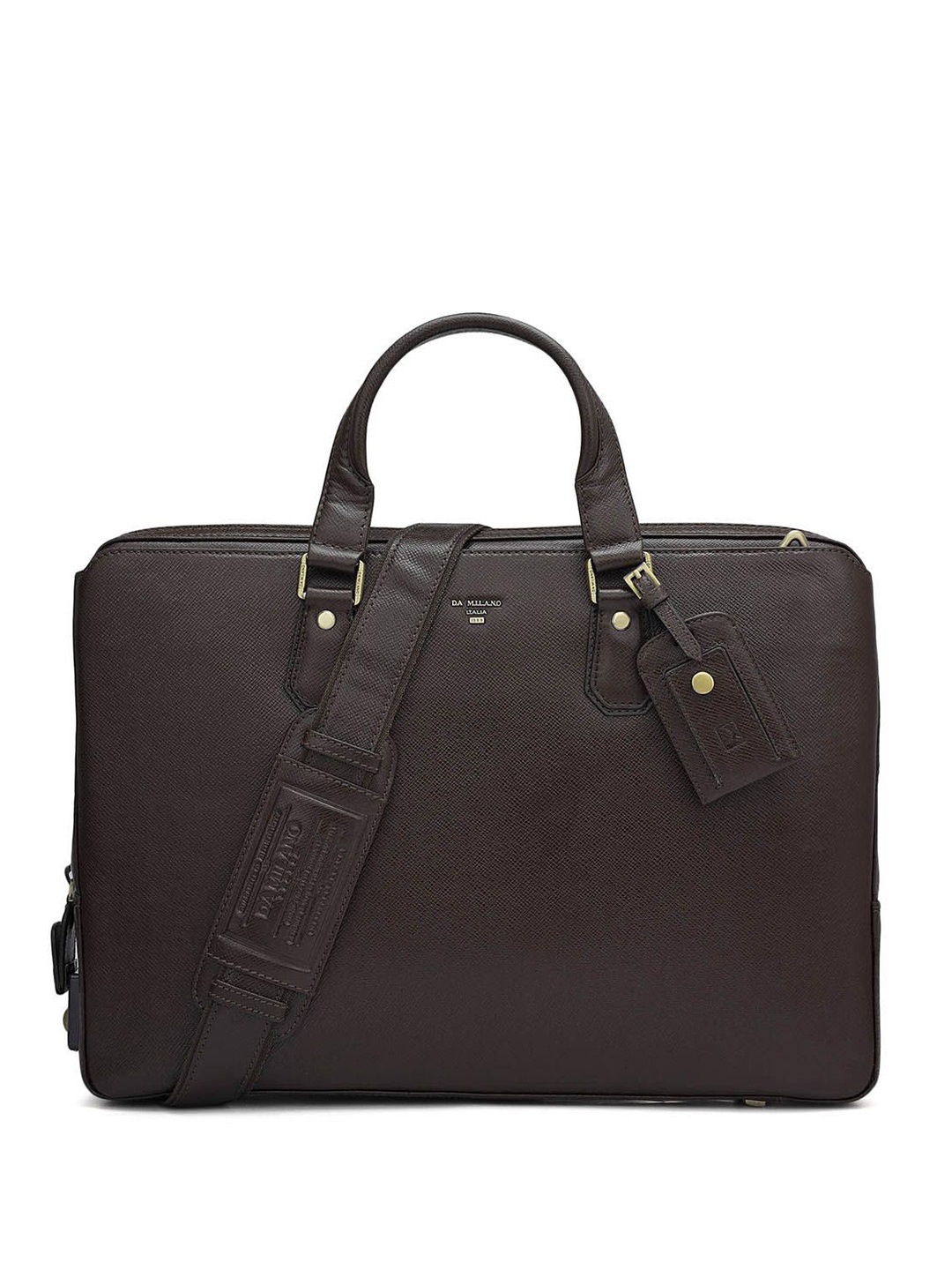 

Da Milano Unisex Textured Leather Laptop Bag, Brown