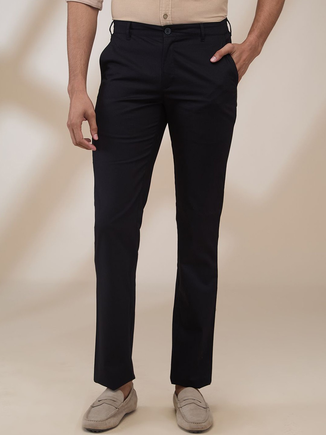 

ColorPlus Men Mid-Rise Slim Fit Trousers, Black