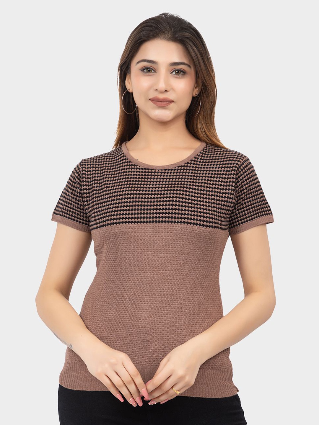 

LEZA Colourblocked Cotton Top, Camel brown