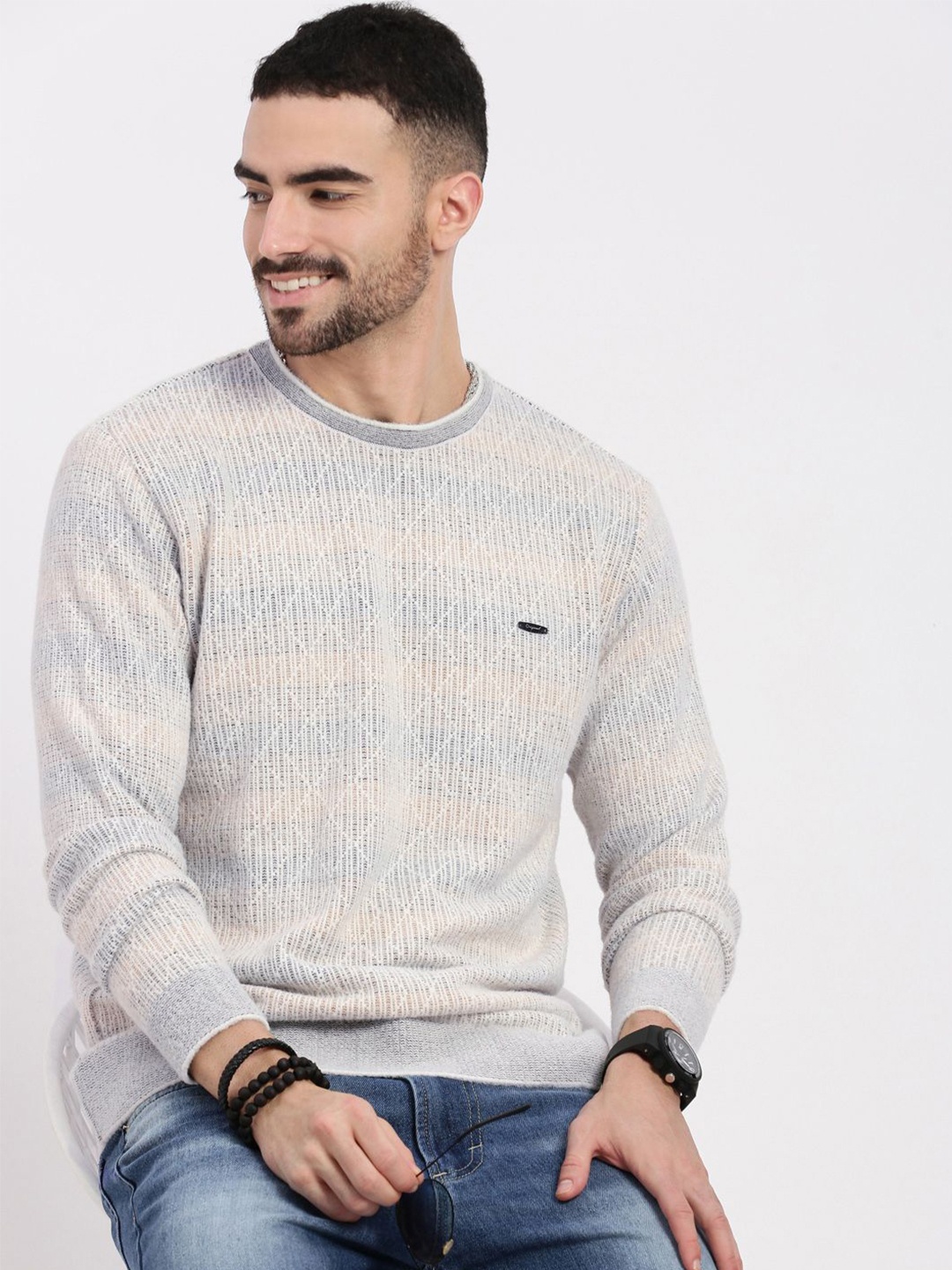 

SHOWOFF Men Printed Pullover Sweater, Grey