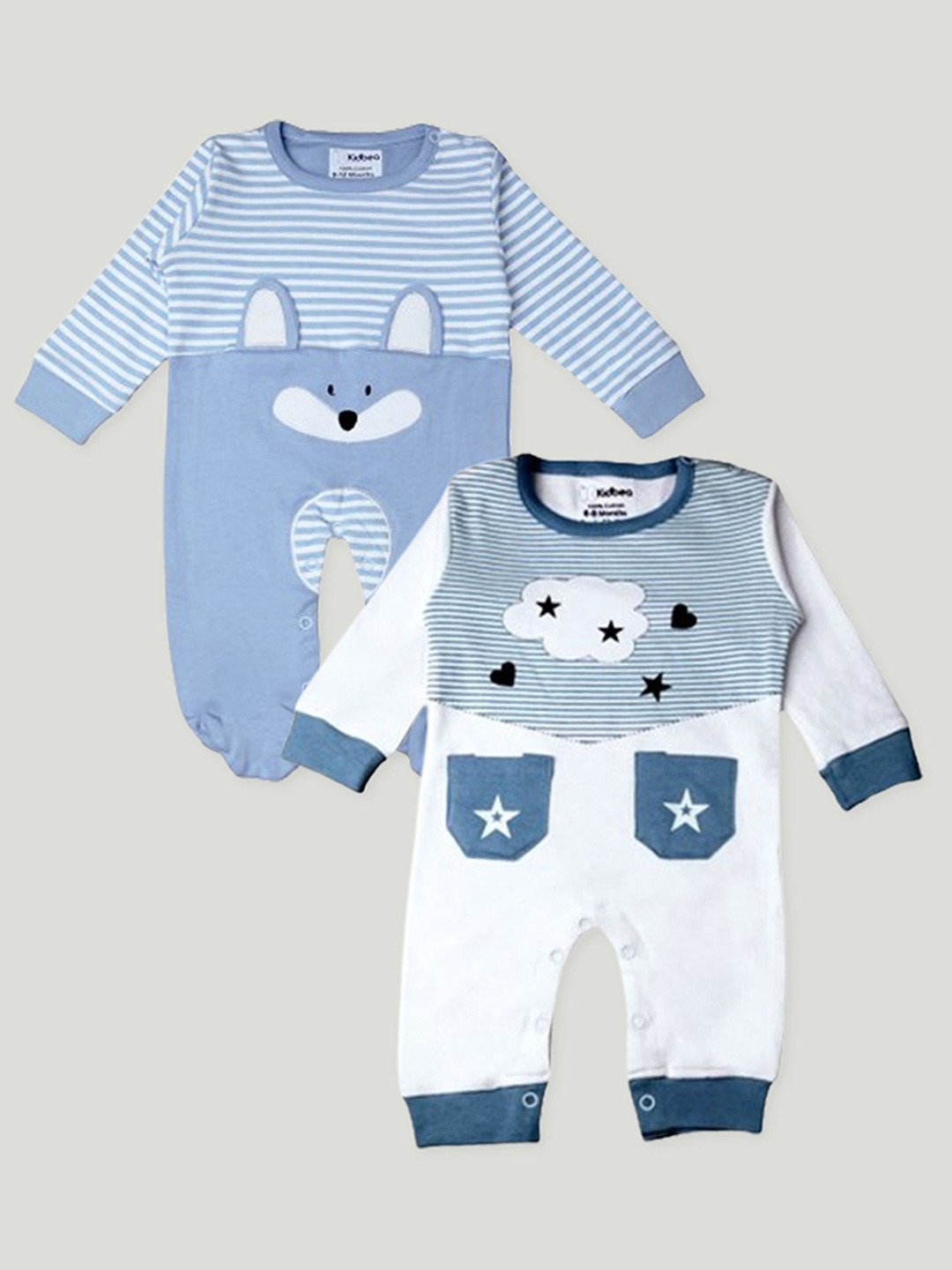 

Kidbea Infants Pack Of 2 Printed Organic Cotton Rompers, Blue