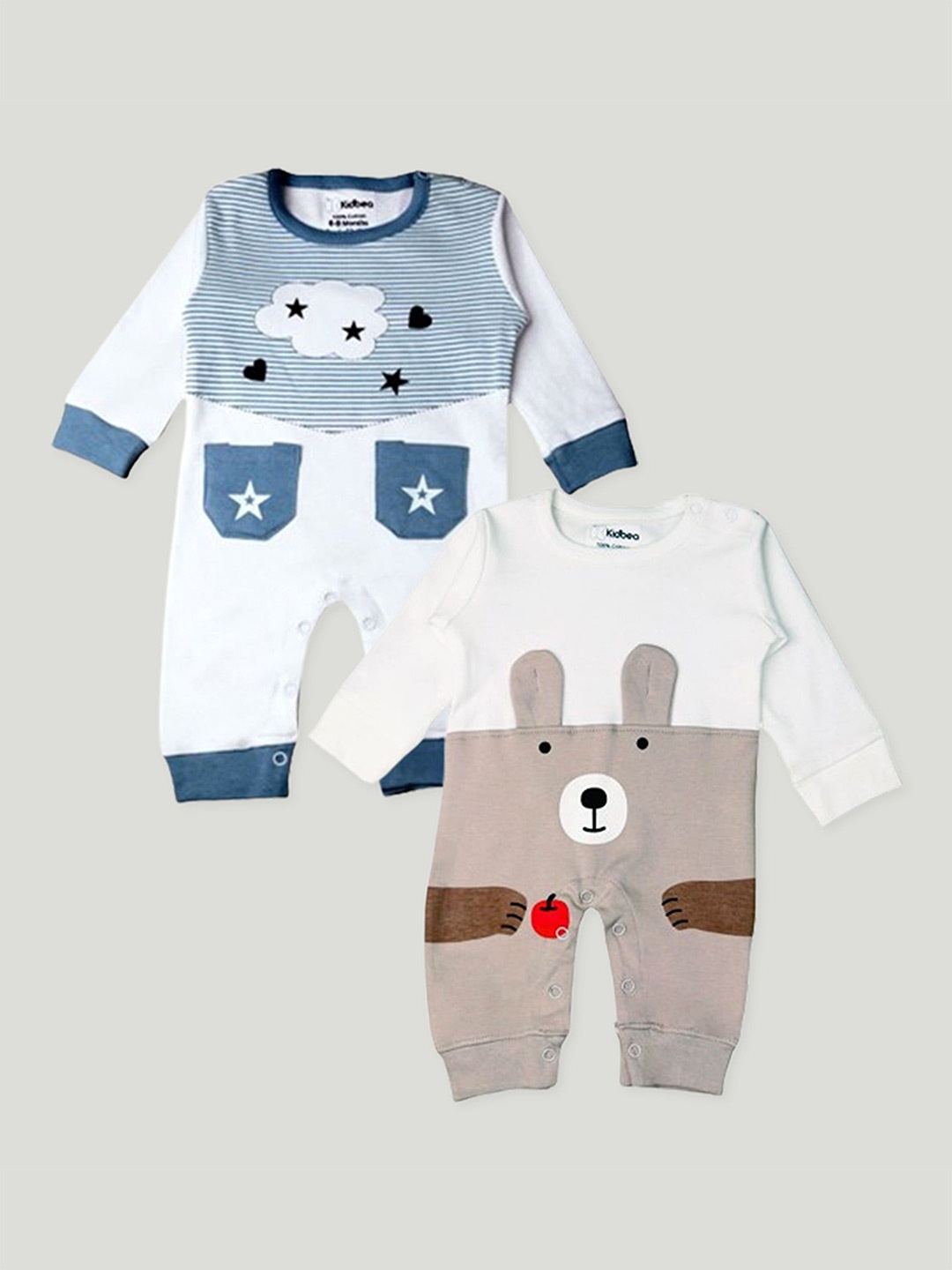 

Kidbea Infants Pack Of 2 Colourblocked Organic Cotton Rompers, Brown