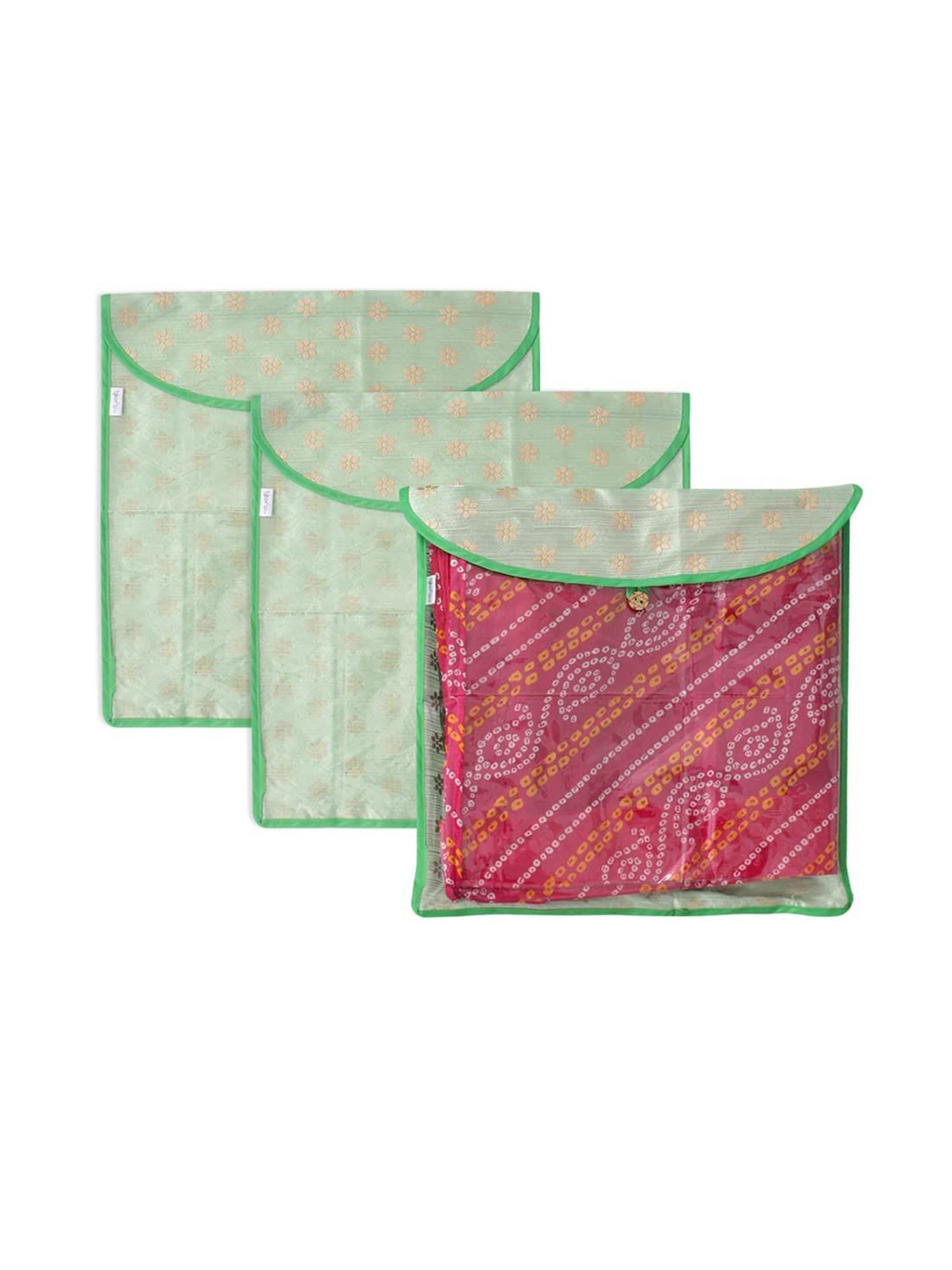 

prettykrafts Green & Beige 3 Pieces Saree Covers Drawer Organiser