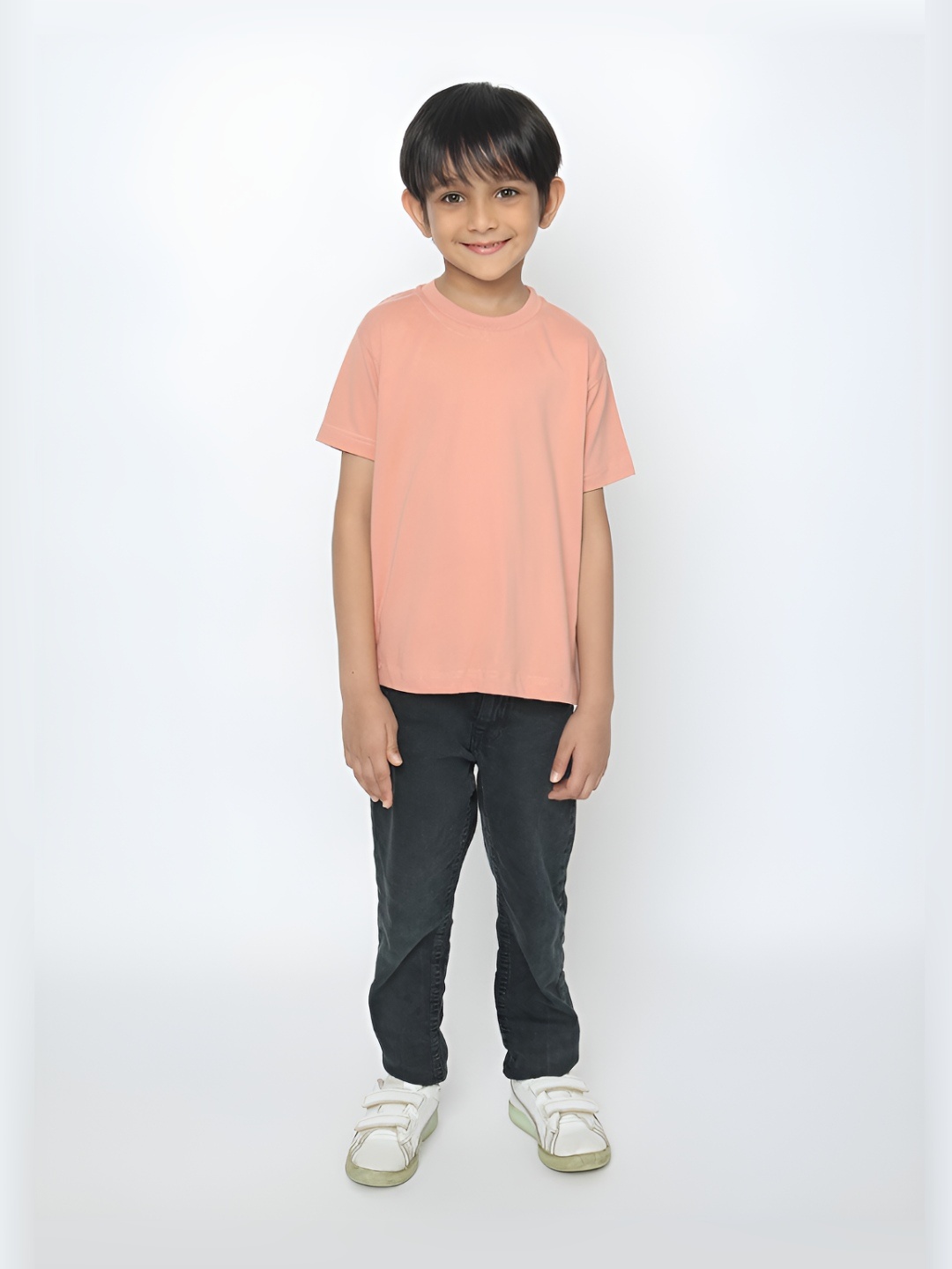 

FALTU.CO Boys Solid Round Neck Pure Cotton T-shirt, Peach