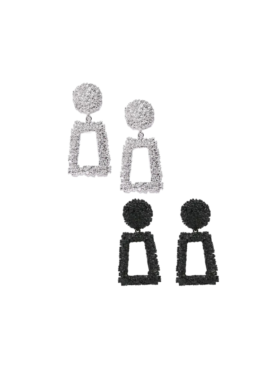 

Pinapes Pack Of 4 Brass Artificial Beads Studded Geometric Drop Earrings, Black