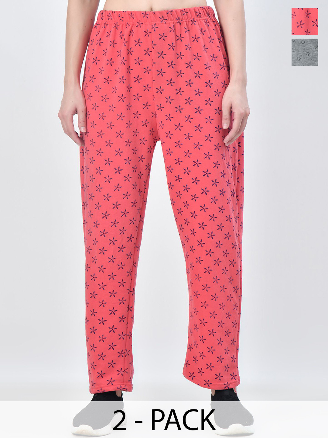 

BAESD Women Pack Of 2 Printed Track Pants, Red