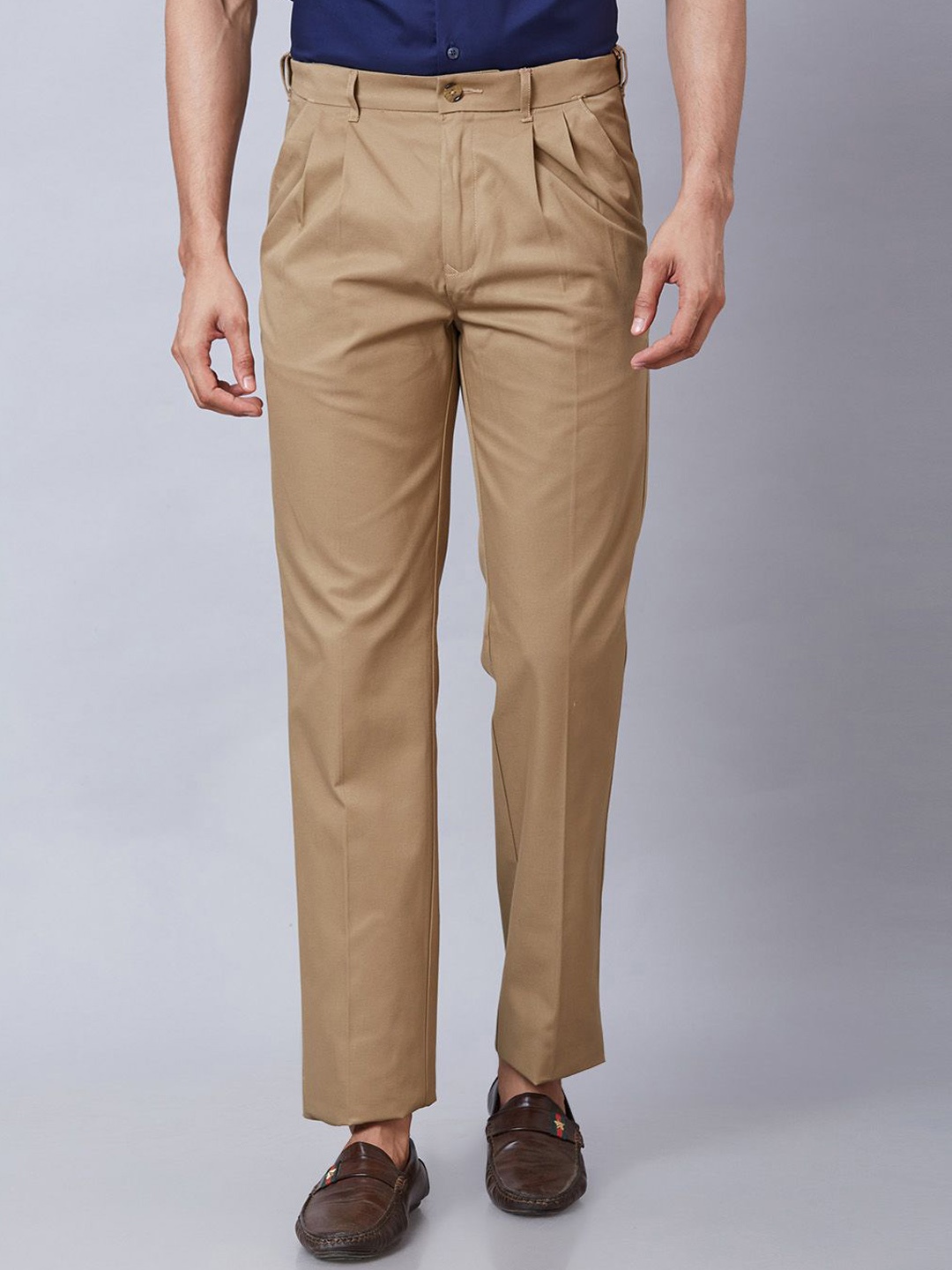 

ColorPlus Men Comfort Pleated Trousers, Brown