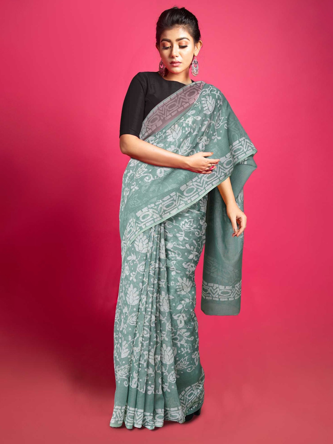 

Unnati Silks Ethnic Motifs Printed Kota Saree, Green