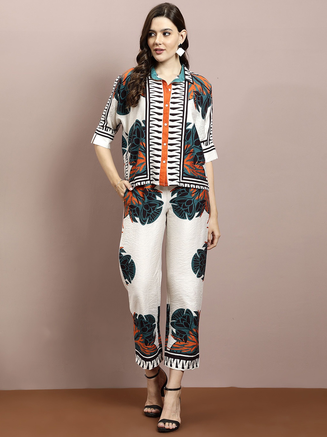 

Boho By Athena Floral Printed Shirt & Trousers, Green