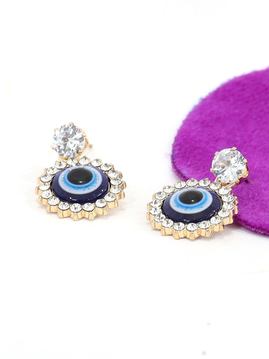 

Krelin Stainless Steel Evil Eye Stone Studded Classic Drop Earrings, Gold