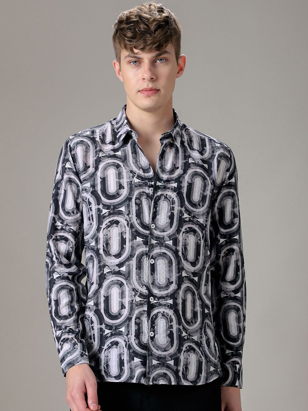 

Banana Club Men Classic Slim Fit Opaque Printed Casual Shirt, Black