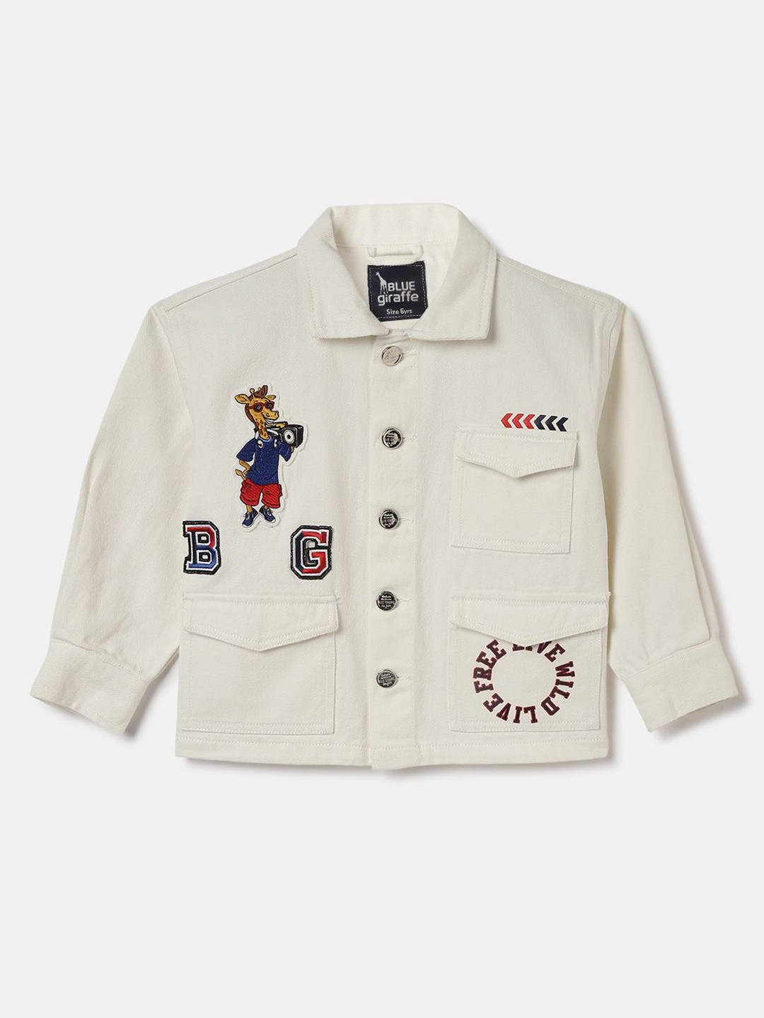 

Blue Giraffe Boys Spread Collar Graphic Printed Cotton Casual Shirt, Cream