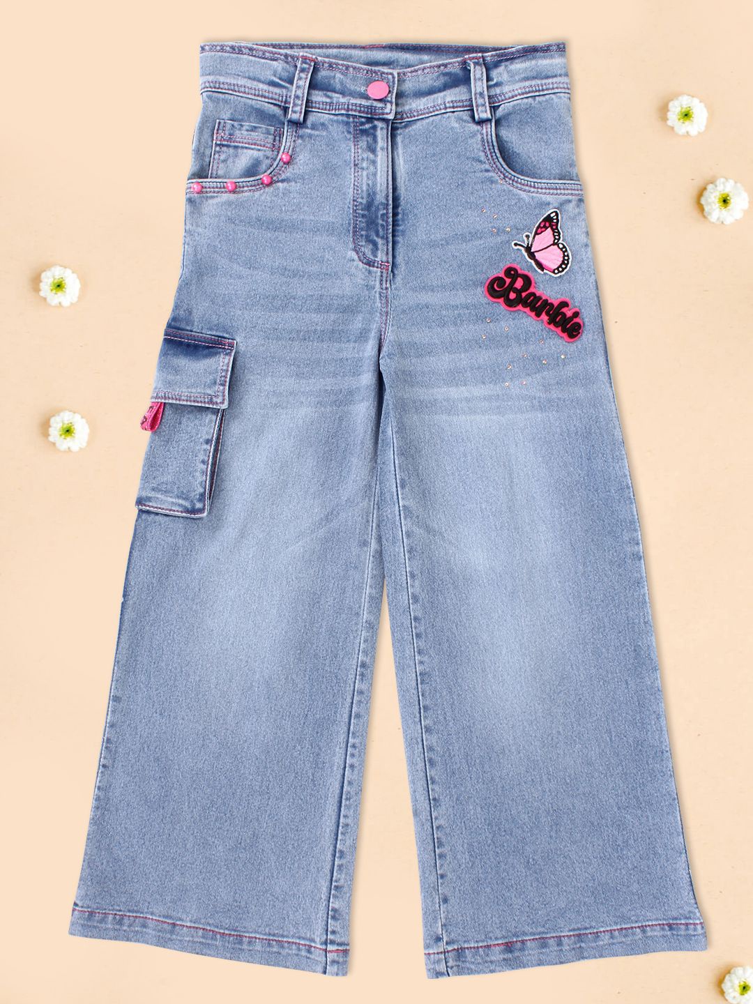 

CUTECUMBER Girls Relaxed Fit Light Fade Stretchable Jeans, Blue