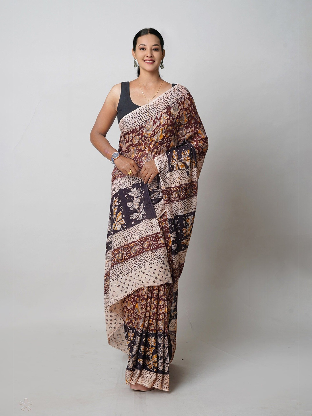 

Unnati Silks Ethnic Motifs Zari Silk Cotton Handloom Chanderi Saree, Blue