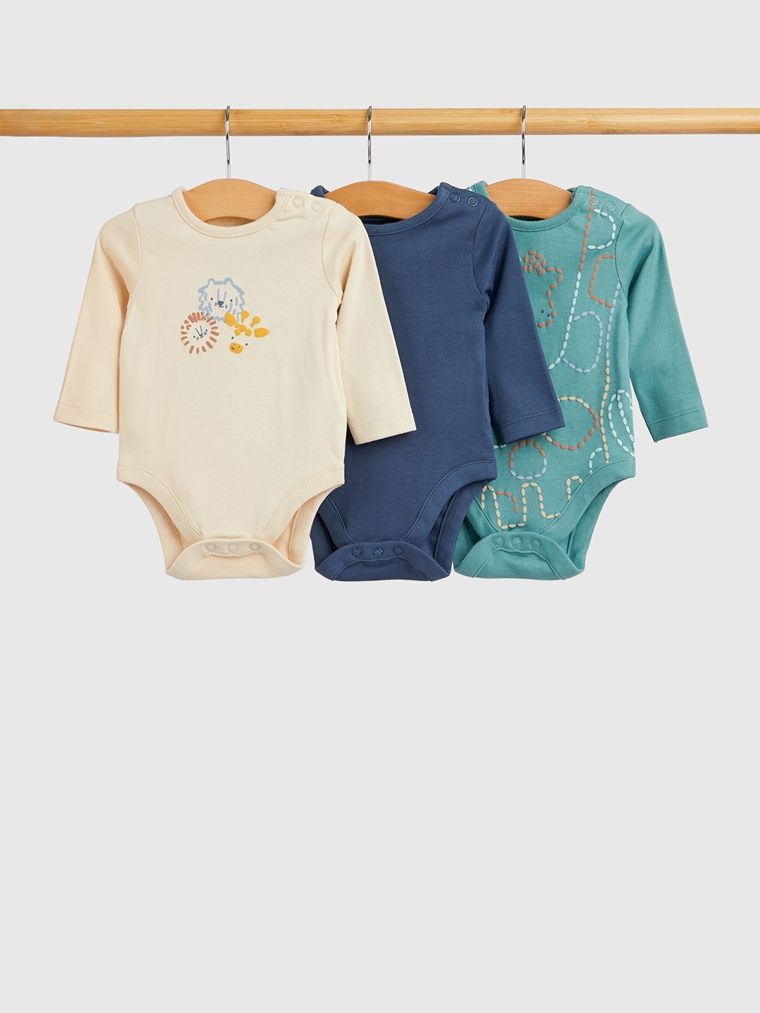 

mothercare Boys Pack Of 3 Printed Autumn Jungle Cotton Bodysuit, Blue