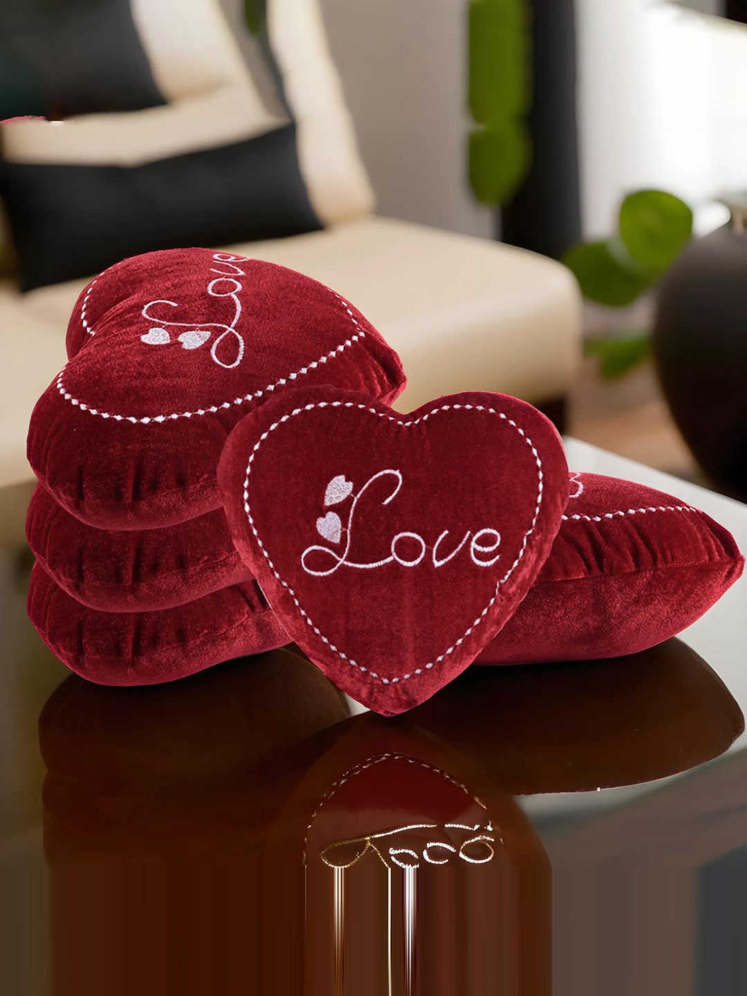 

Kuber Industries Red & White 15 Pieces Embroidered Cotton Heart Cushions