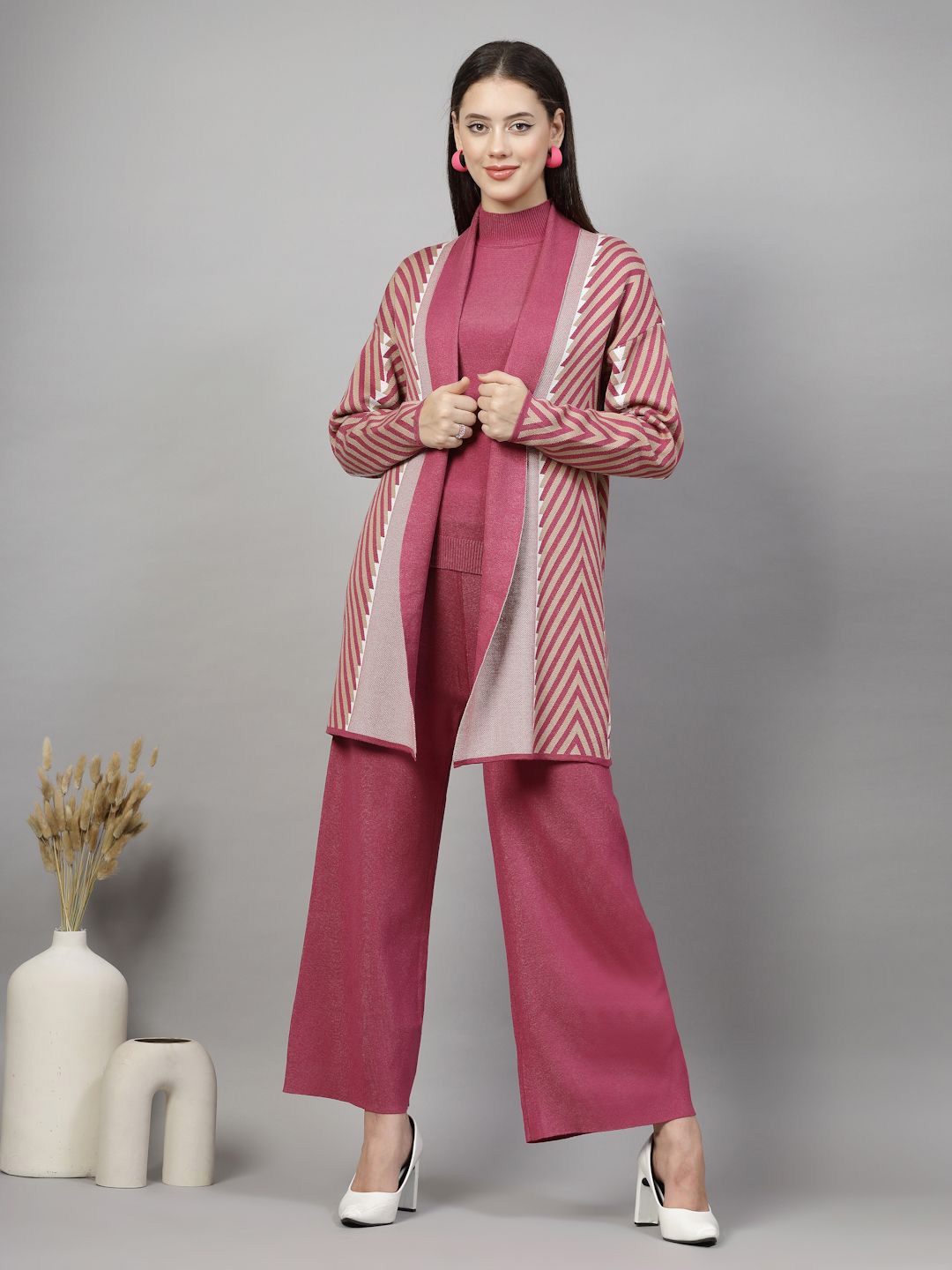 

Mafadeny Printed Long Sleeve Shrug Top & Trouser, Fuchsia