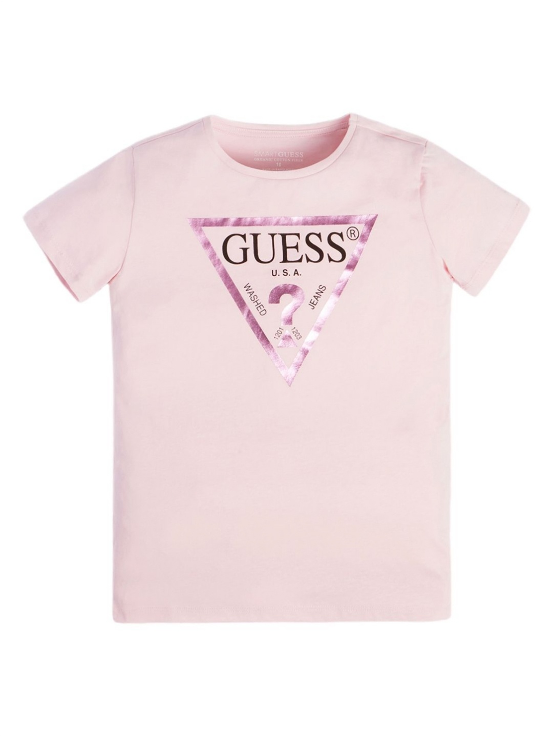 

GUESS kids Girls Typography Printed Round Neck Cotton T-shirt, Pink