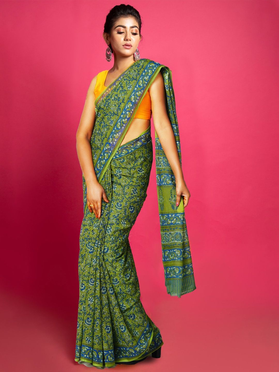 

Unnati Silks Ethnic Motifs Net Handloom Kota Saree, Green