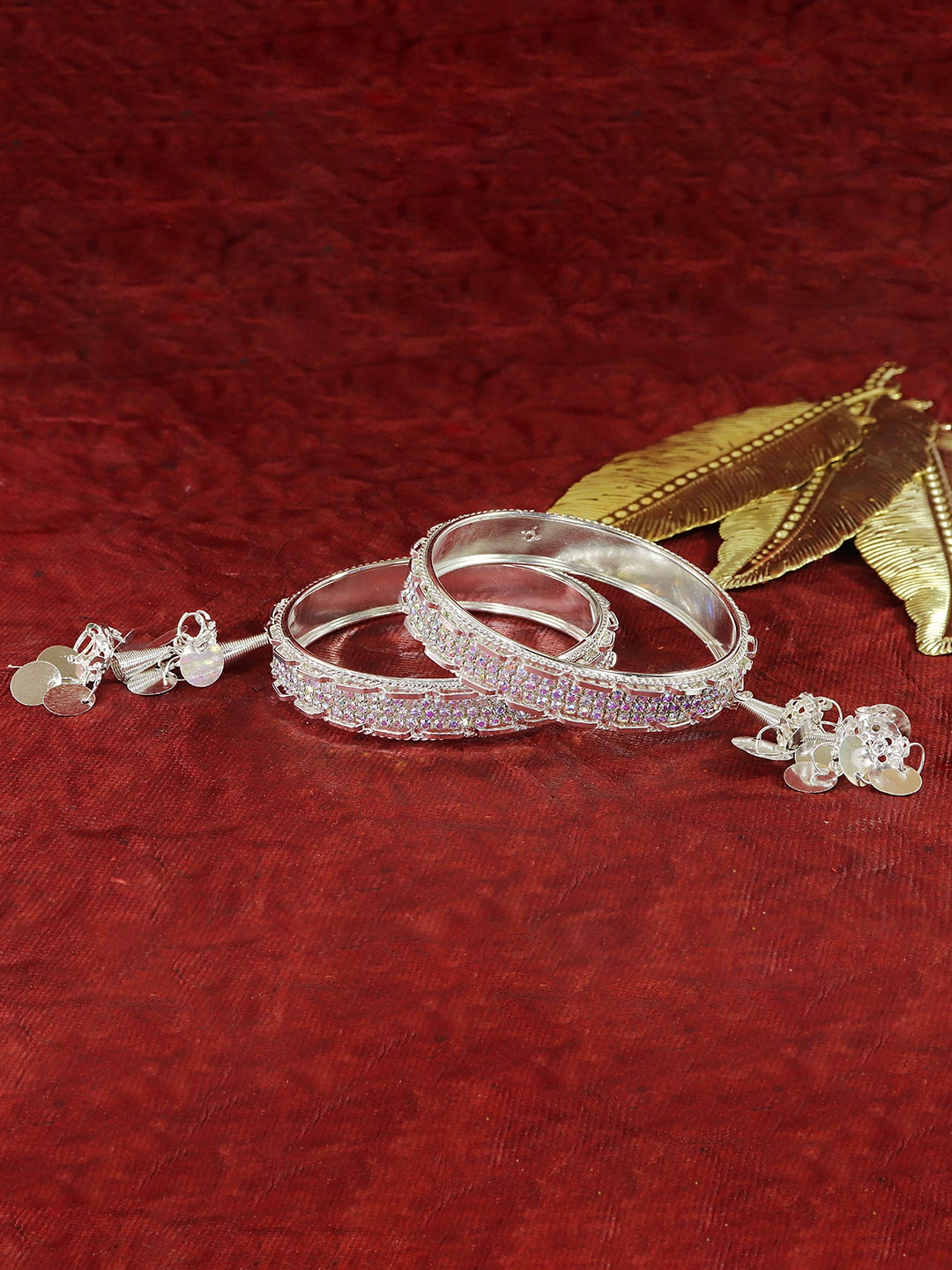 

ZULKA Set Of 2 Silver-Plated Zircon Diamond Studded Latkan Bangles