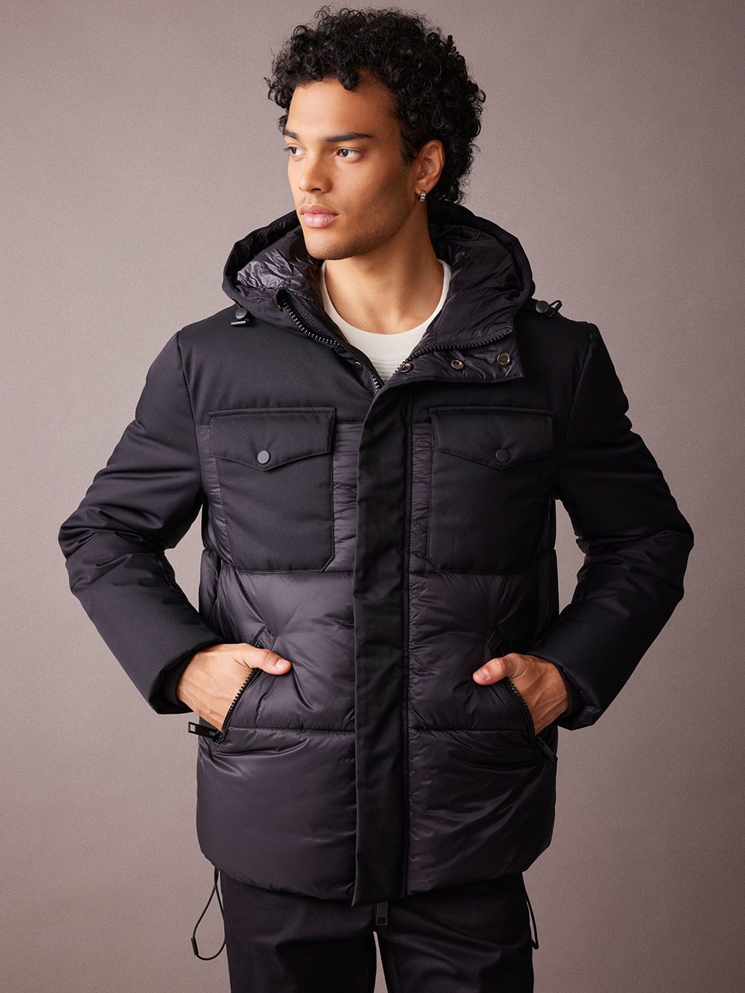 

DeFacto Men Hooded Padded Jacket, Black