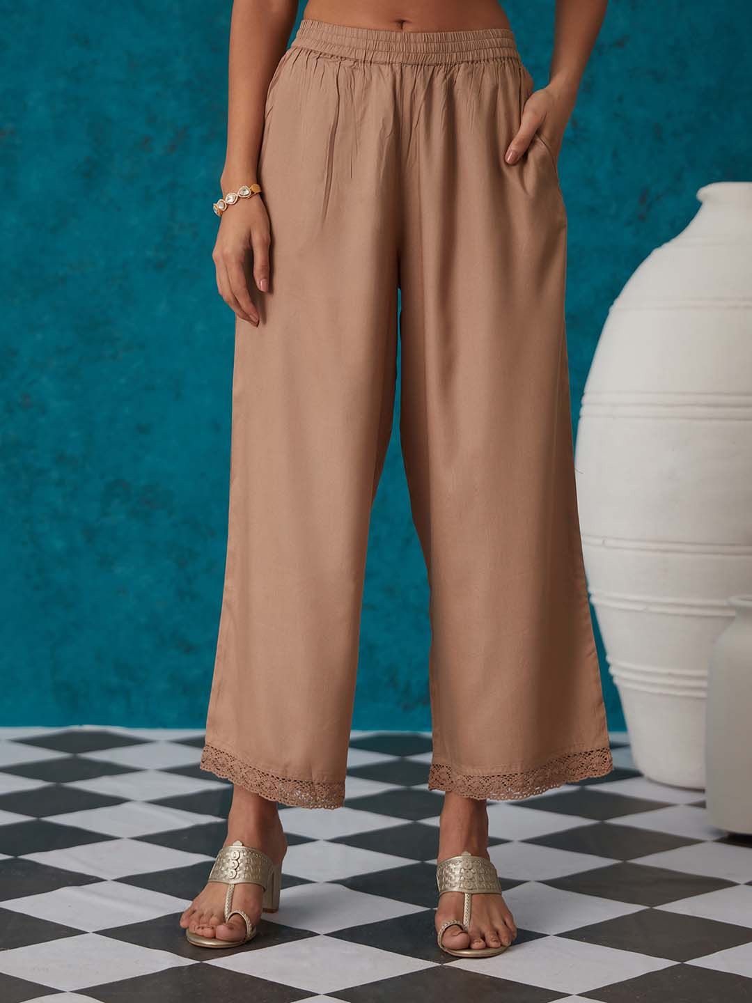 

Likha Women Slip-On Solid Palazzos, Beige