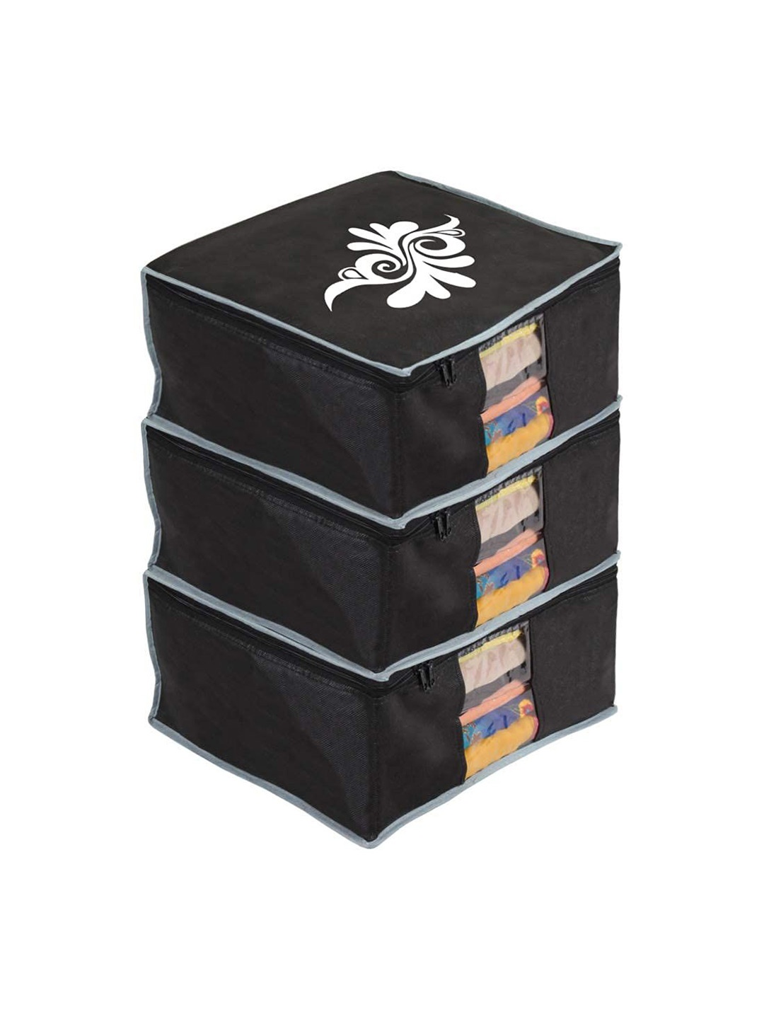 

prettykrafts Black 3 Pieces Saree Cover Drawer Organiser