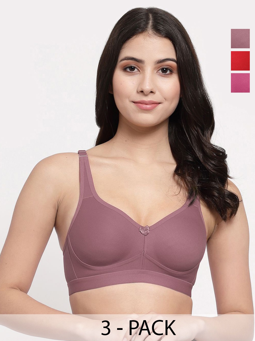 

College Girl Pack Of 3 Full Coverage Lightly Padded Underwired Minimizer Bra, Red