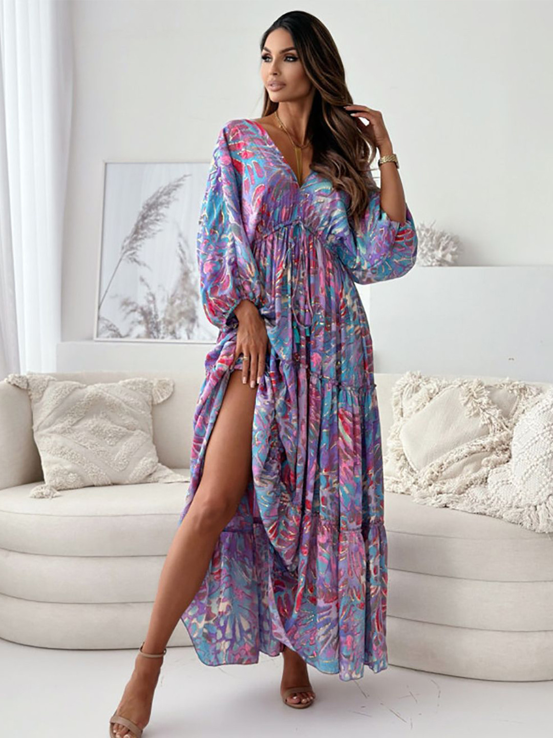 

StyleCast x Revolte Women Abstract Printed Kaftan Maxi Dress, Purple
