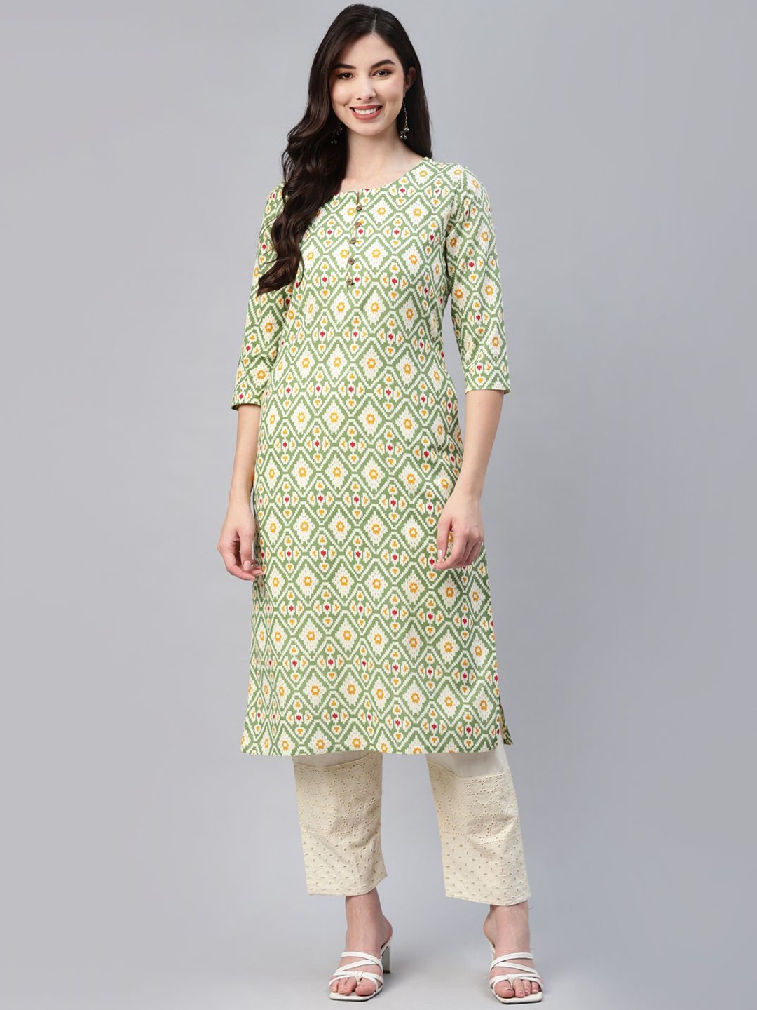 

BAESD Women Cold-Shoulder Sleeves Kurta, Green