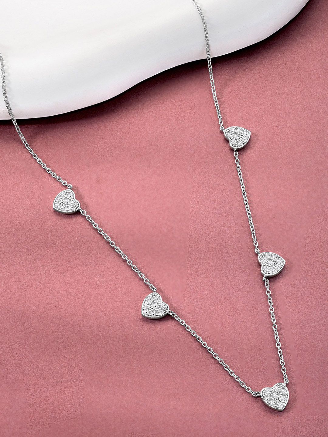 

Silvora by Peora 925 Sterling Silver Rhodium-Plated Cubic Zirconia Studded Necklace