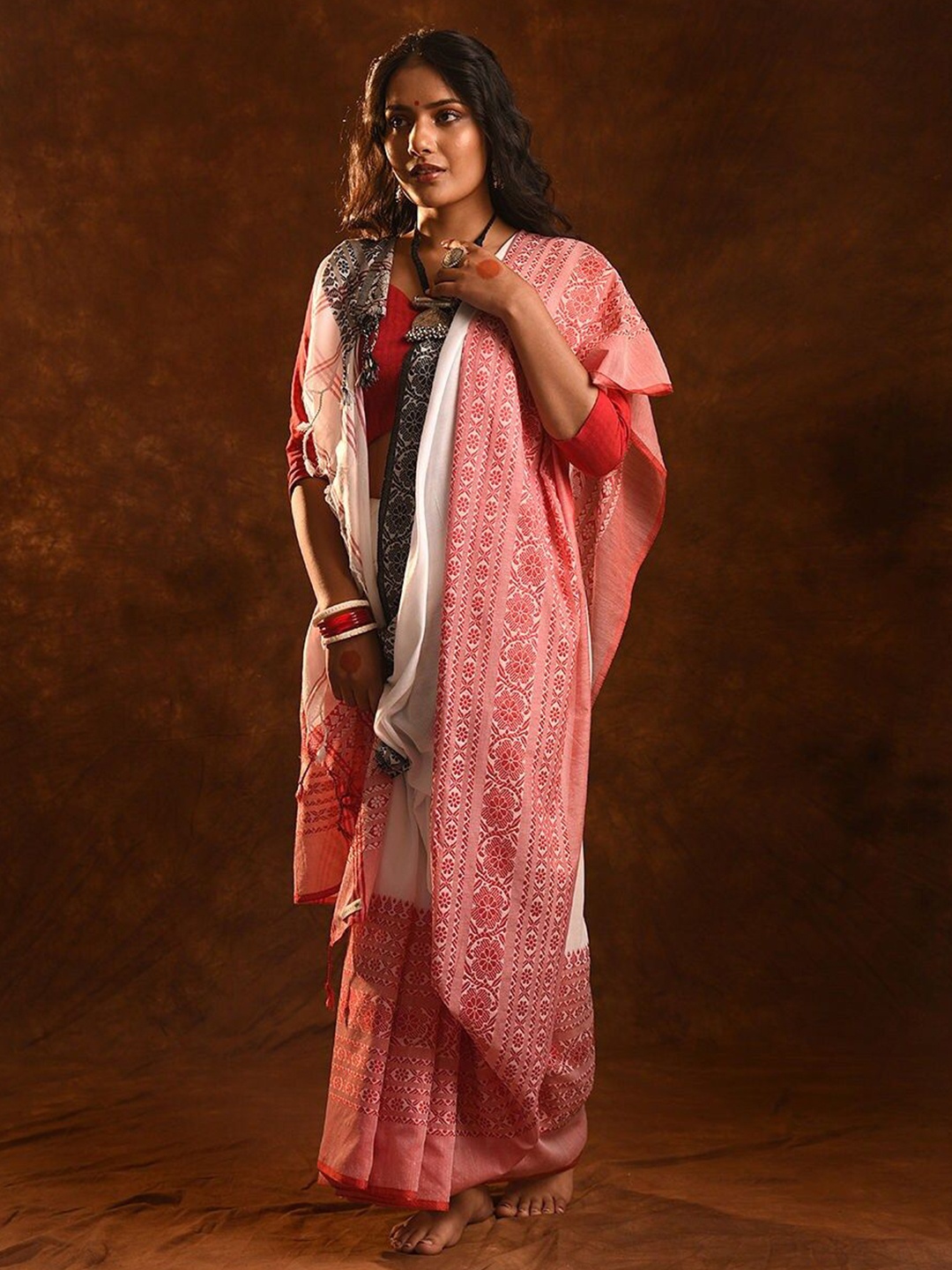 

JAYPORE Pure Cotton Jamdani Saree, Off white