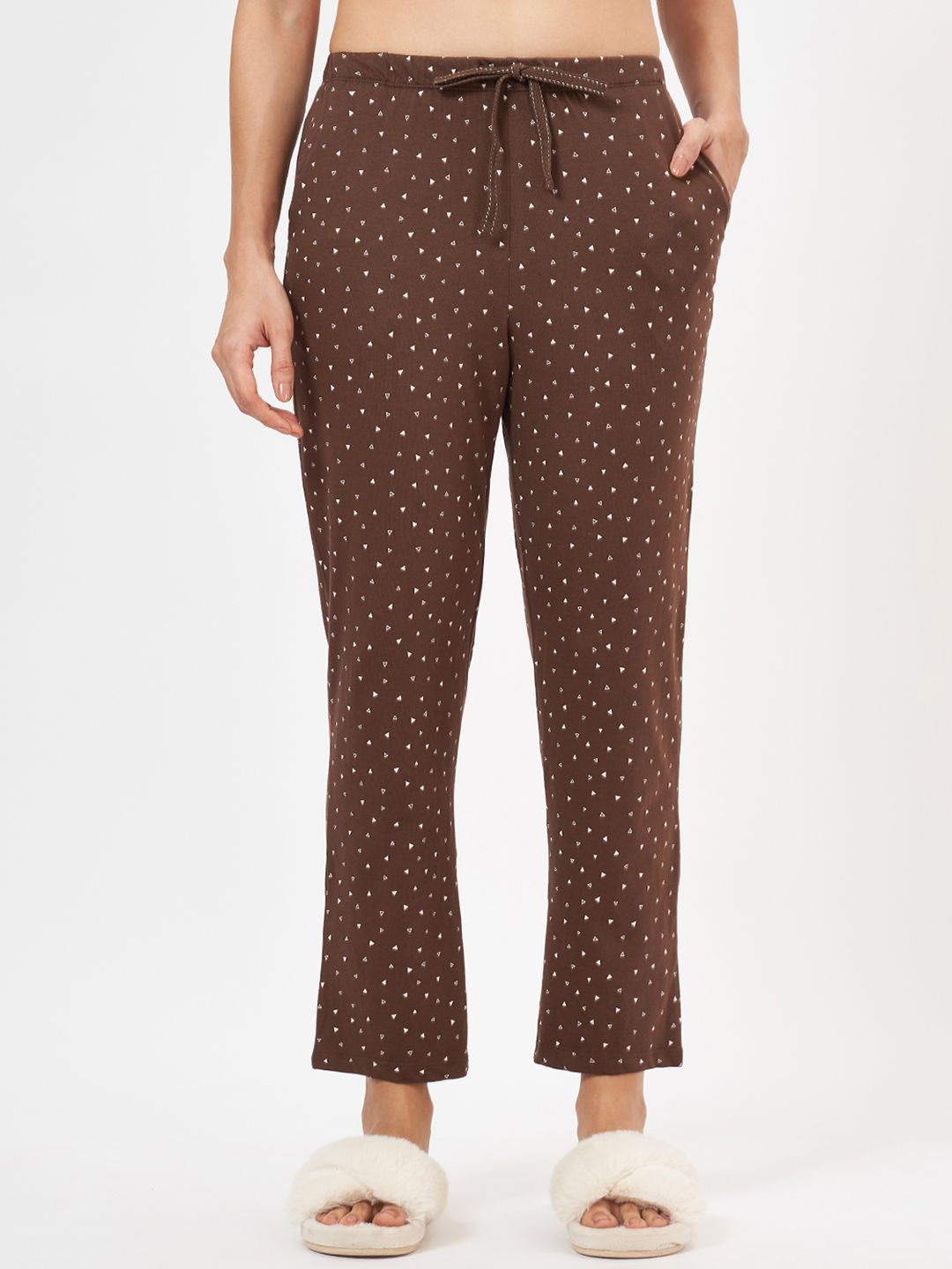 

Dreamz by Pantaloons Women Printed Cotton Lounge Pants, Coffee brown