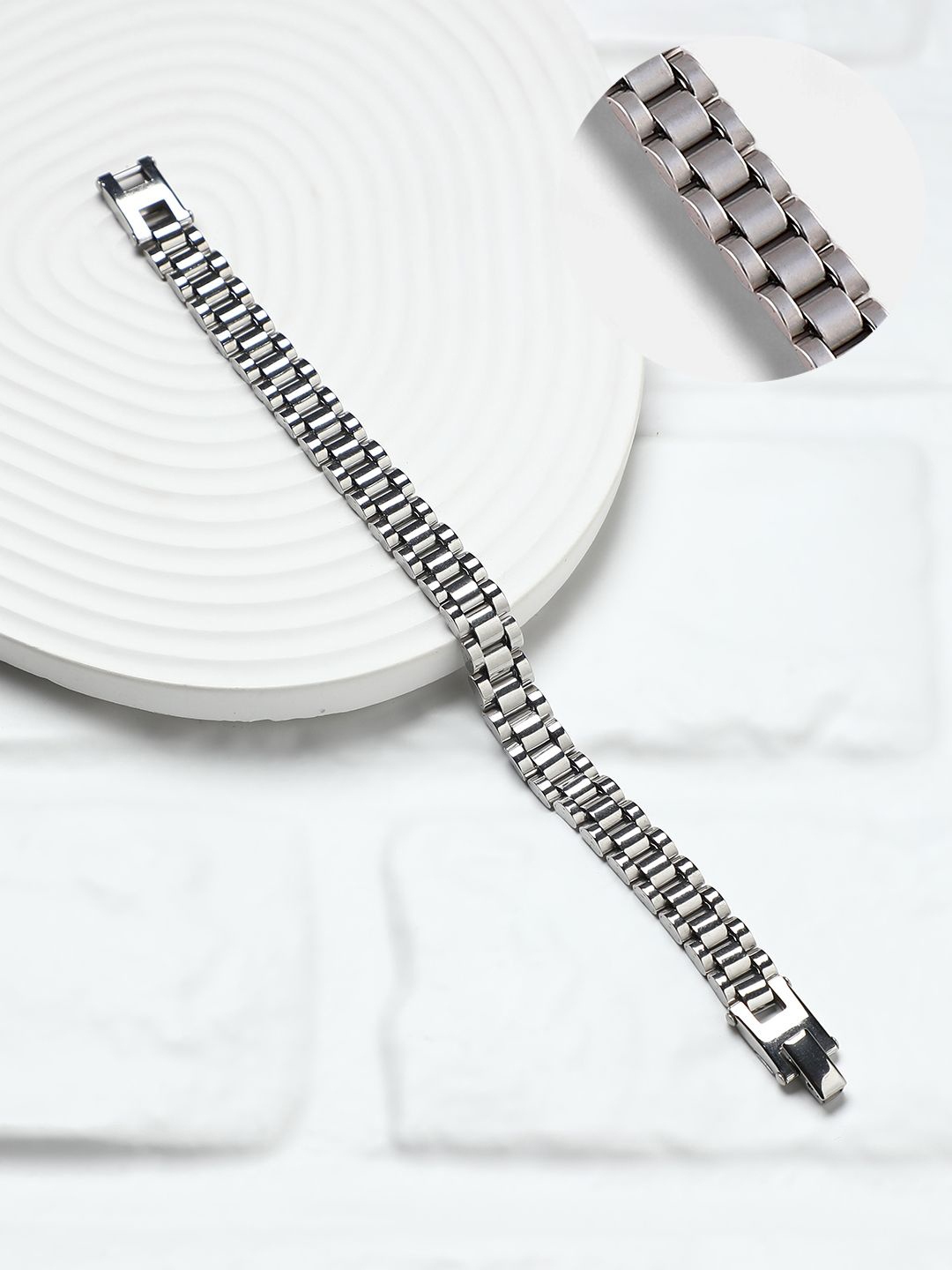 

French Accent Men Silver-Plated Link Bracelet