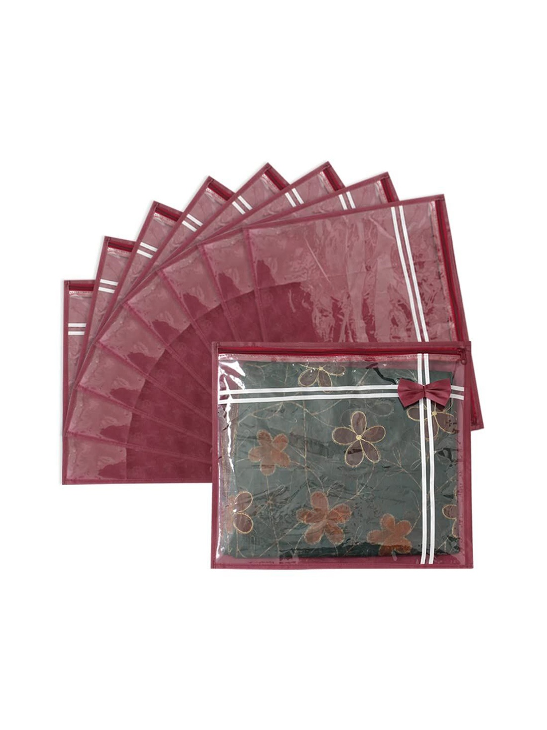 

prettykrafts Maroon & Transparent 9 Pieces Saree Cover Organisers