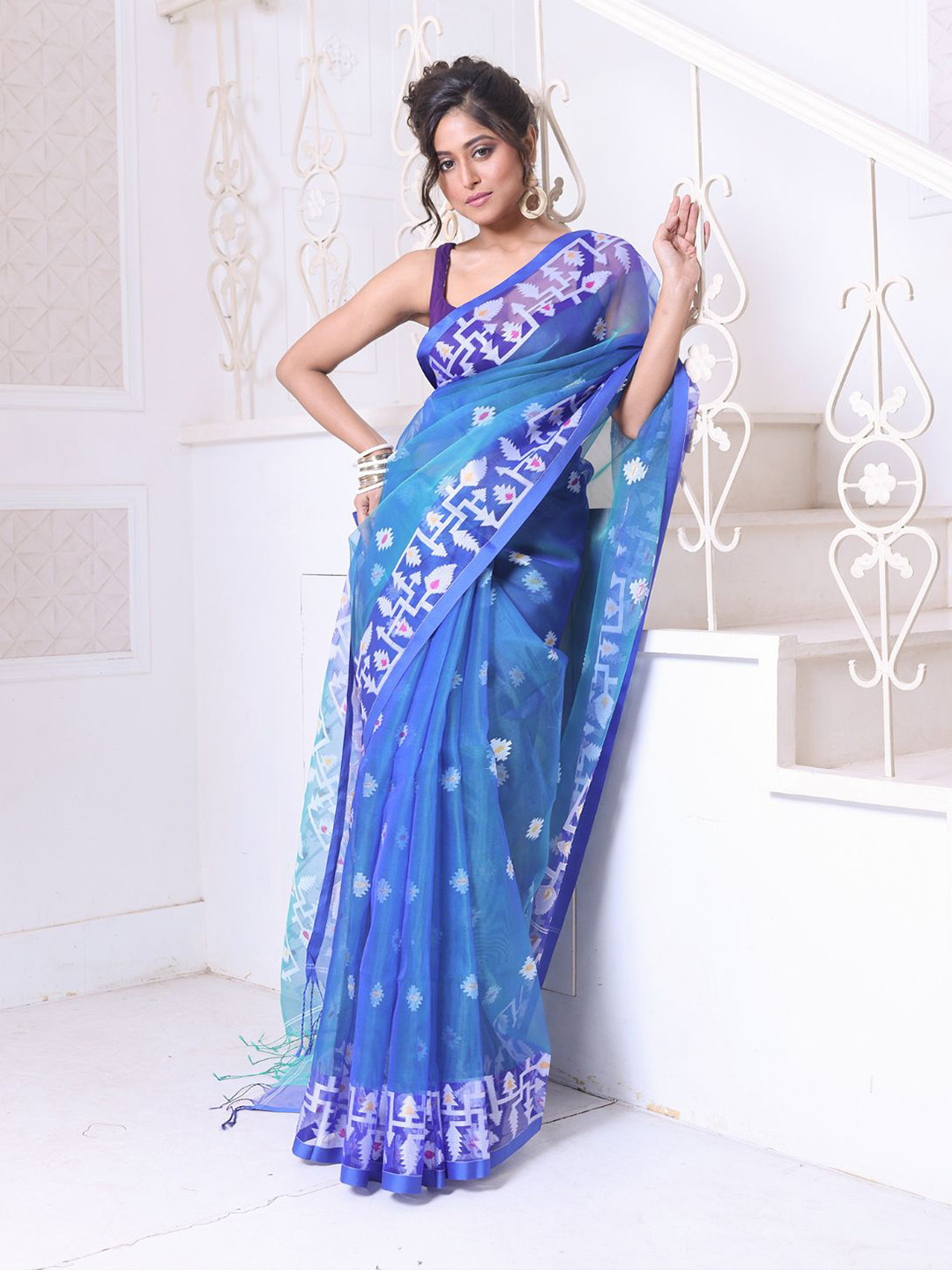 

Charukriti Ethnic Motifs Pure Silk Saree, Blue